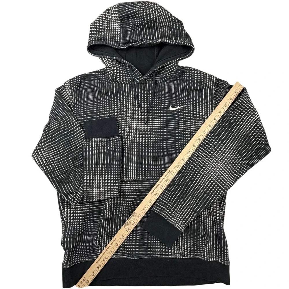 Nike Mens Geometric Grid Print Hoodie Black White Pullover Sweatshirt Medium